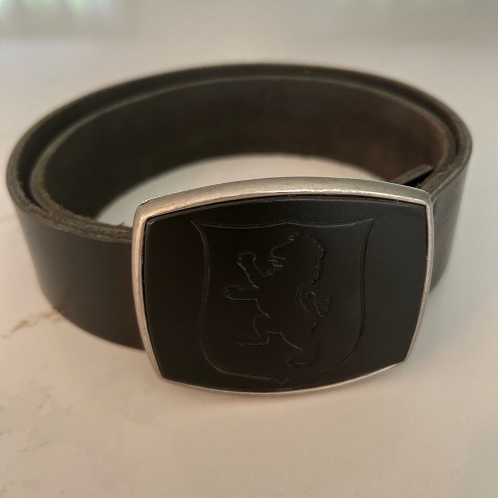 Black Leather Belt with a Ferrari Logo Buckle 38 inches